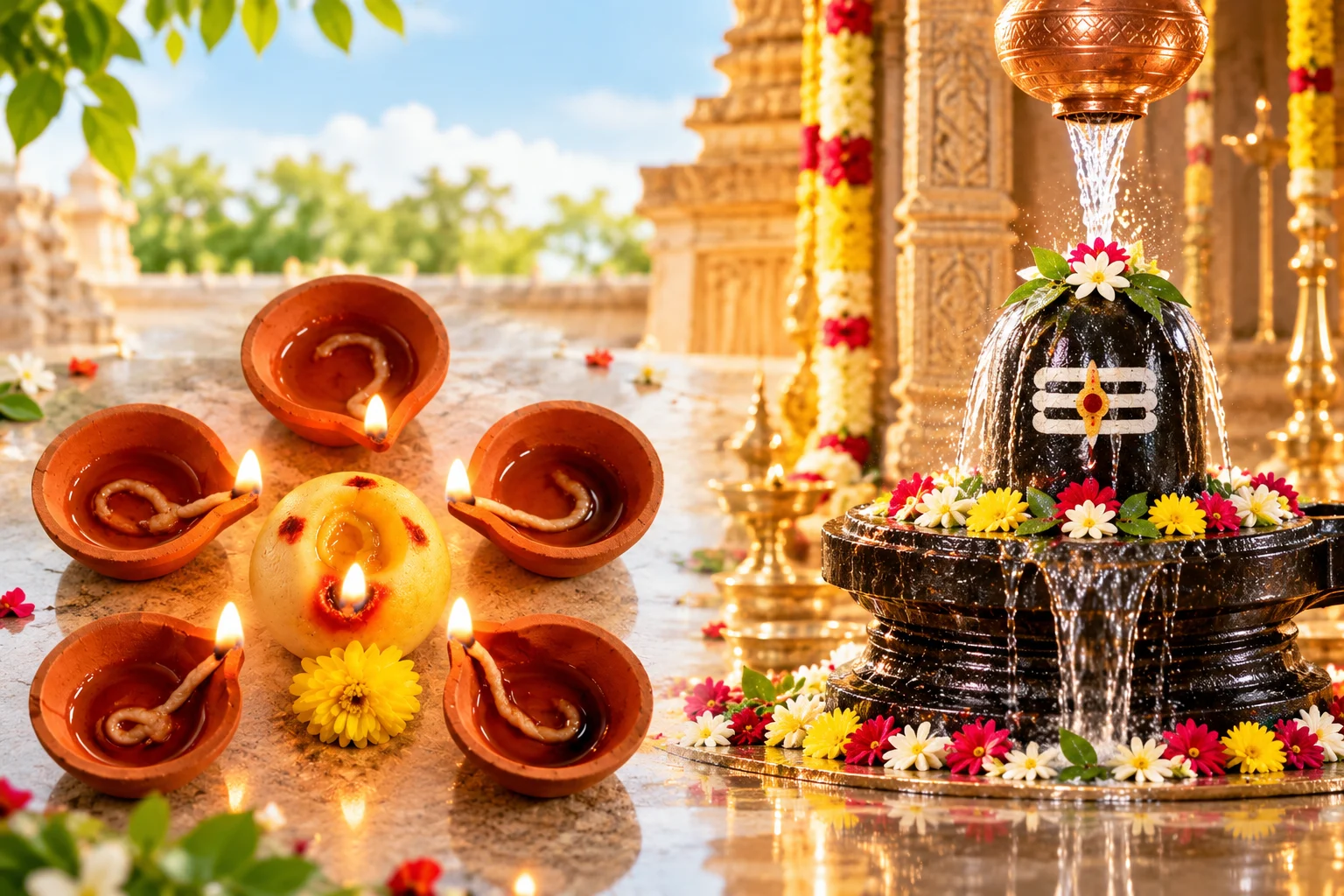 Lord Shiva Lingam Abhishekam with Panchatatva Deepam - Karthika Masam